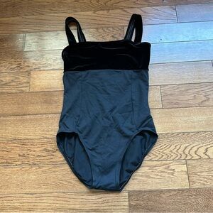 Black Velvet Ainsliewear Leotard Size Small Adult Thick Strap Princess Seam